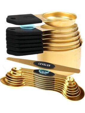 16-Piece Gold Stainless Steel Magnetic Measuring Cups & Spoons Set for Baking